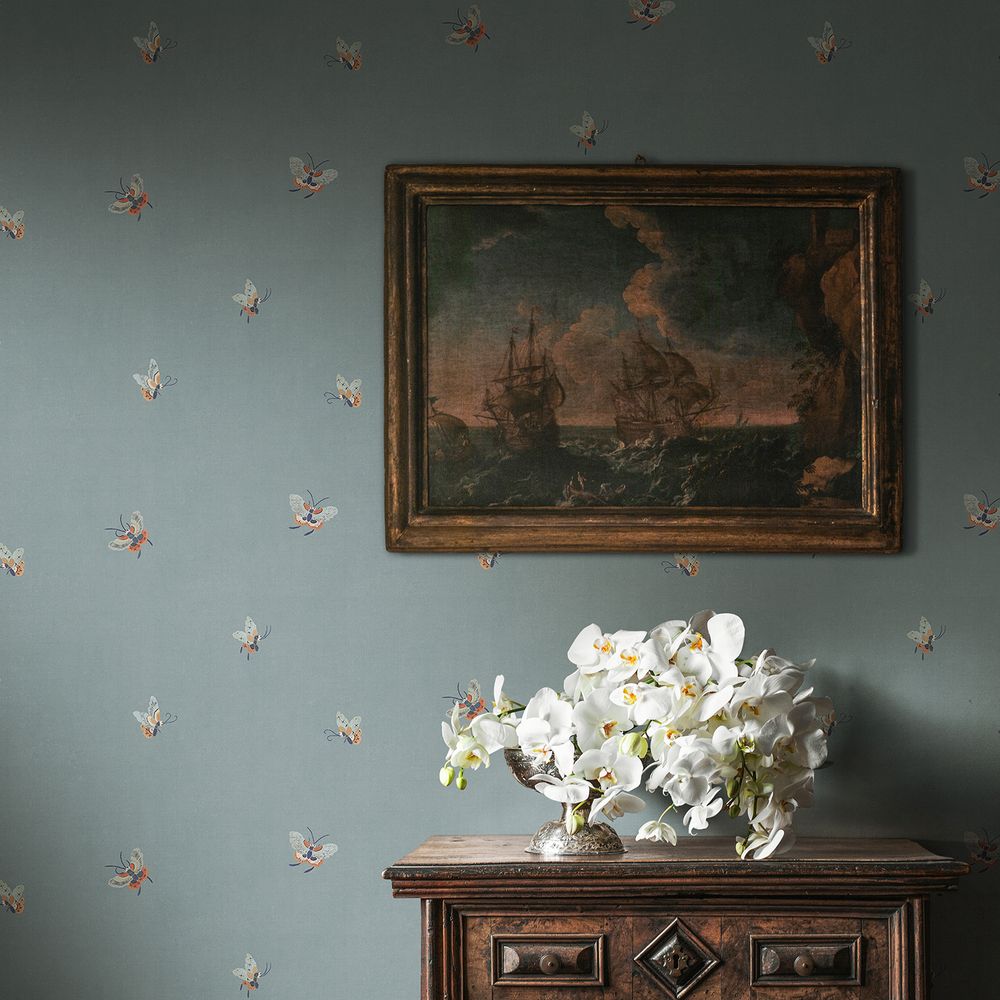 Butterflies Wallpaper - Misty Blue - by Sandberg