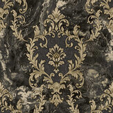 Sienna Damask Wallpaper - Black / Gold - by Albany