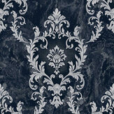 Sienna Damask Wallpaper - Blue / Silver - by Albany. Click for more details and a description.