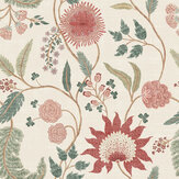 Fable Trail Wallpaper - Linen/Raspberry/Green - by Esselle Home