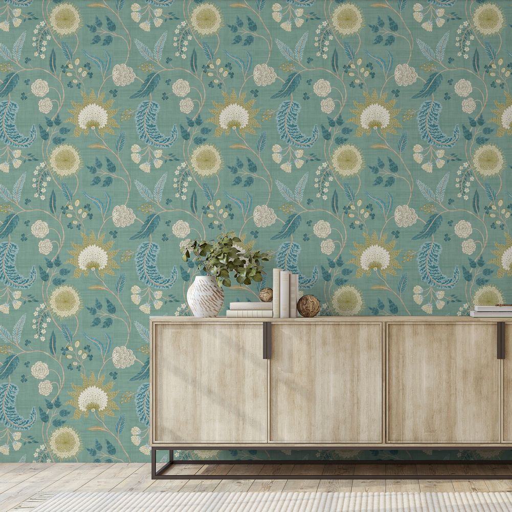 Fable Trail Wallpaper - Seafoam - by Esselle Home