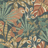 Kirra Leaf Wallpaper - Navy/Spice - by Esselle Home. Click for more details and a description.