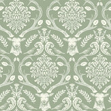 Stag Damask Wallpaper - Sage Green - by Arthouse