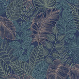 Scattered Leaves Wallpaper - Blue / Copper - by Superfresco Easy