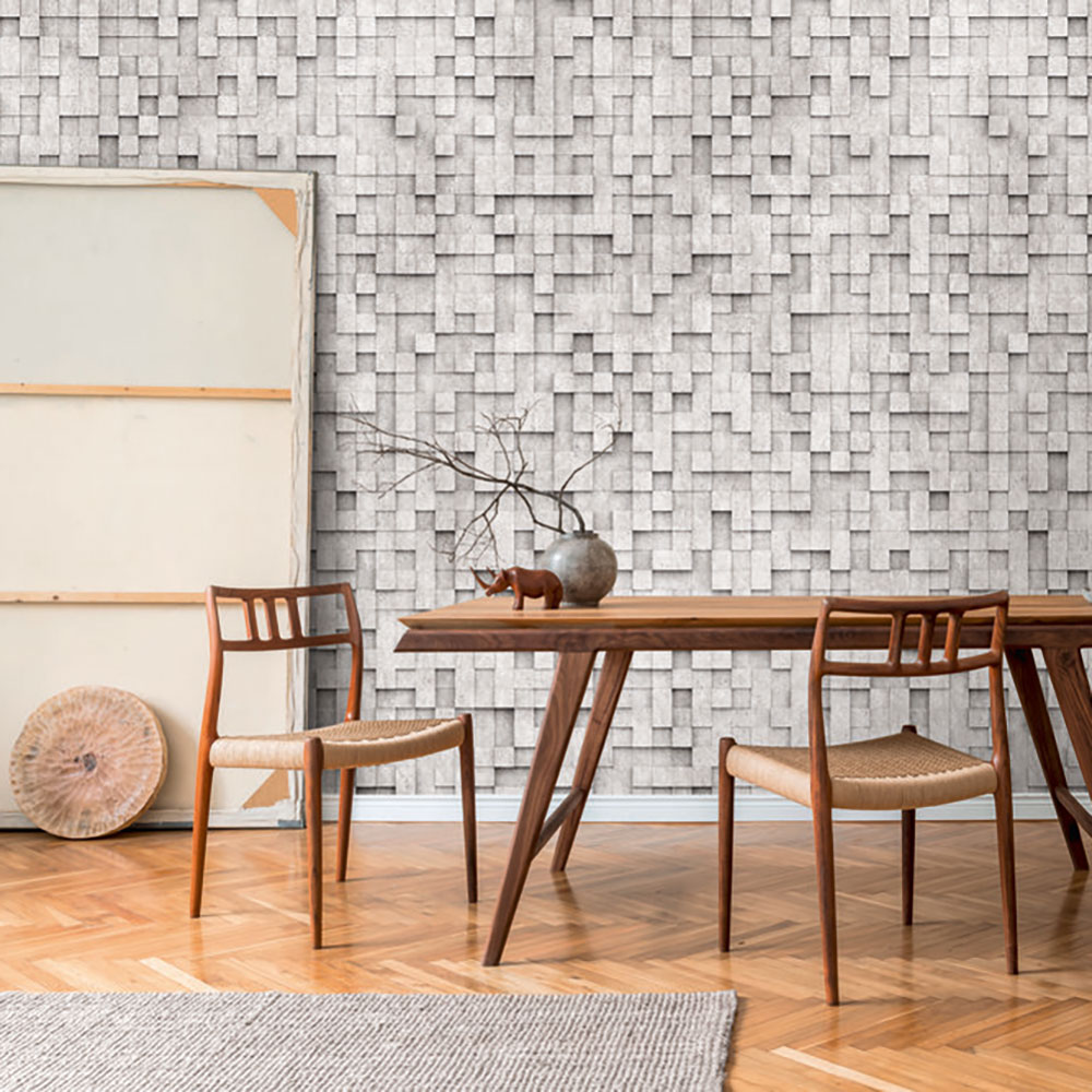 Block Mural Block Puzzle Mural by Stories of Life - Grey - Mural : Wallpaper Direct