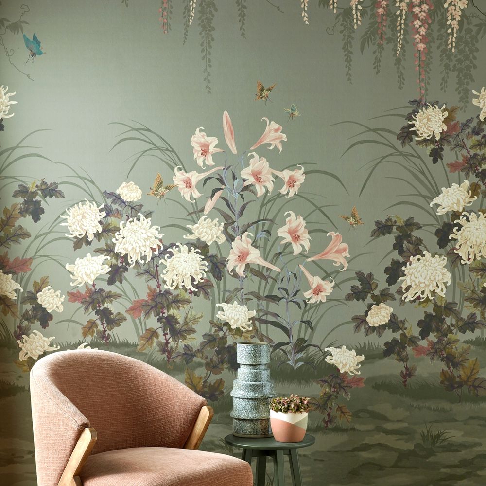 Wisteria Bloom Mural - Dark Sage - by 1838 Wallcoverings