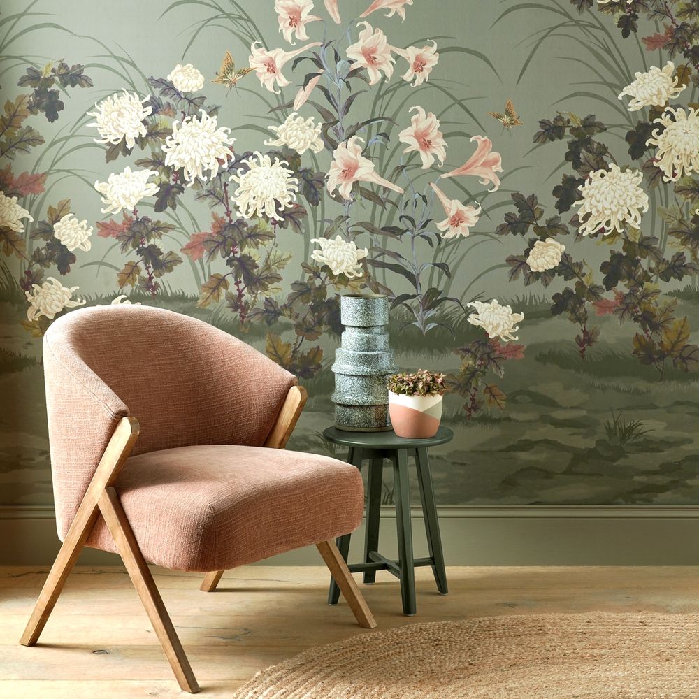 Wisteria Bloom Mural - Dark Sage - by 1838 Wallcoverings
