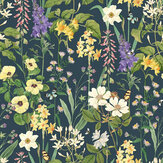 Flower Medley Wallpaper - Navy - by Royal Horticultural Society