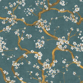 Spanish Cherry Wallpaper - Teal - by Metropolitan Stories