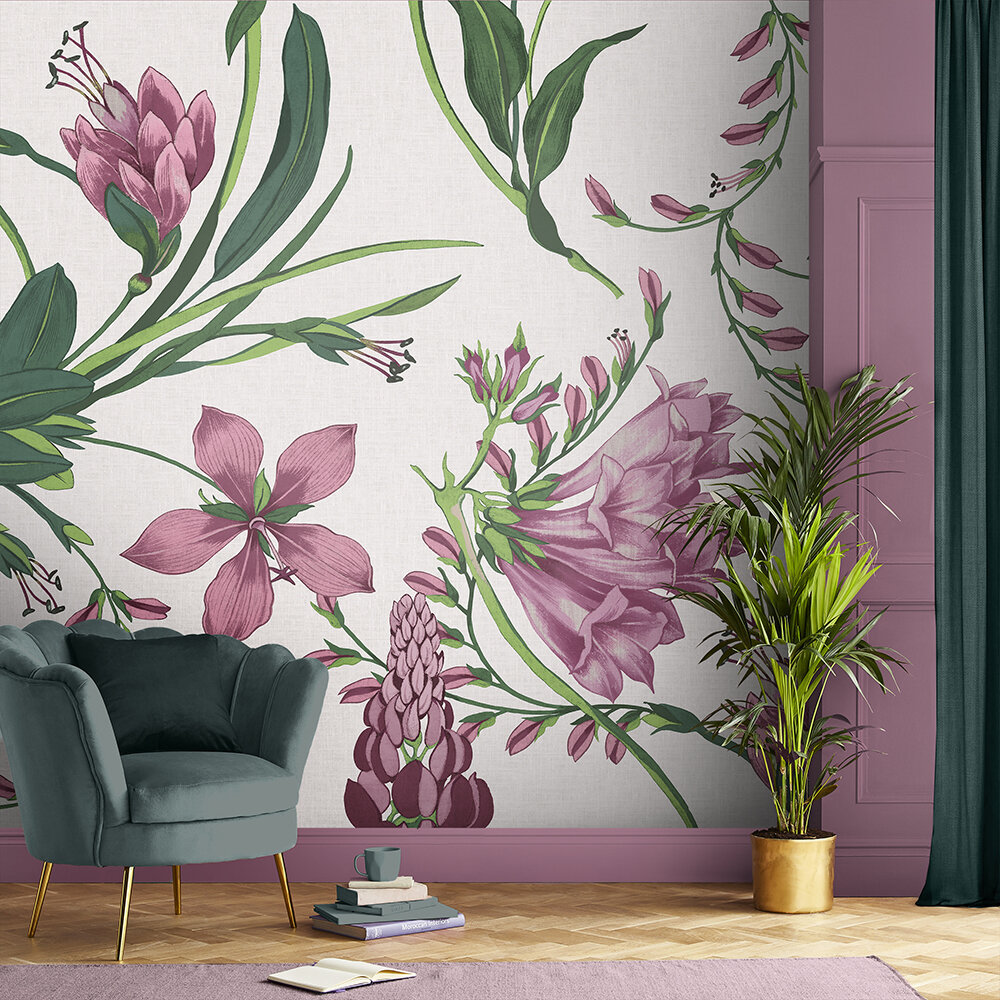Botanists Scroll Mural by Graham & Brown - Mauve - Mural : Wallpaper Direct