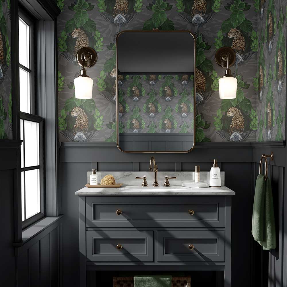 Floral Leopard by Graduate Collection - Charcoal - Wallpaper ...