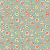 Court Buttons Wallpaper - Aqua/ Red - by G P & J Baker
