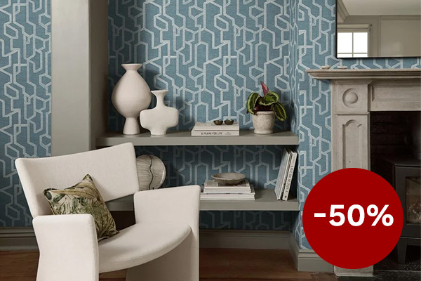 Labyrinth Wallpaper - Denim - by Clarke & Clarke