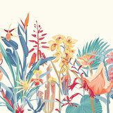 Tropical Foliage Large Mural - Petrol  / Coral - by Origin Murals