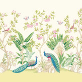 Peacock Garden Large Mural - Apple / Rose - by Origin Murals
