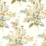 Delphinium & Lilac Fabric - Meadow Moss - by Sanderson