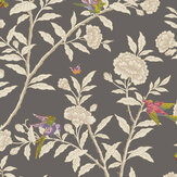 Roseberry with Birds Wallpaper - Soft Charcoal - by Cole & Son