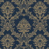 Classic Damask Wallpaper - Navy, Gold - by Galerie
