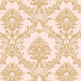 Classic Damask Wallpaper - Metallic Gold, Pink - by Galerie