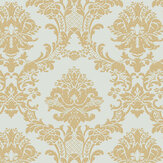 Classic Damask Wallpaper - Blue, Metallic Gold - by Galerie