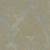 Classic Silks Classic Damask Wallpaper - Blue, Beige, Gold - by Galerie