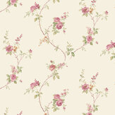 White Wedding Trail Wallpaper - Ivory, Burgundy, Green - by Galerie