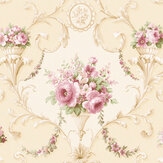 Ornamental Floral Wallpaper - Light Cream, Pink, Green - by Galerie
