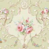 Ornamental Floral Wallpaper - Green, Pink, Blue - by Galerie