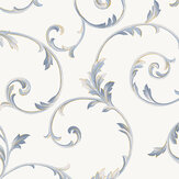 Scroll Wallpaper - Off-White, Navy, Metallic Gold - by Galerie