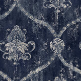 Regal Damask Wallpaper - Blue, Silver - by Galerie
