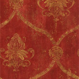 Regal Damask Wallpaper - Red, Tan, Ochre, Terracotta - by Galerie