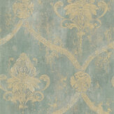 Regal Damask Wallpaper - Aqua, Green, Taupe - by Galerie