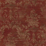 Sari Damask Wallpaper - Pale Gold, Red, Dark Green - by Galerie