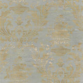Sari Damask Wallpaper - Pearl, Blue, Brown - by Galerie