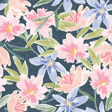 Watercolour Flowers Wallpaper - Navy - by Arthouse