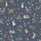 Bunnies and Berries Wallpaper - Navy - by Albany