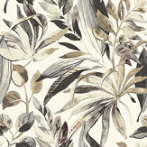 Panoramique Inky Palms Digital Mural - Charbon de bois - Grandeco. Cliquez pour en savoir plus et lire la description.