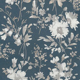 Petal Poetry Wallpaper - Slate Blue - by Cosmo Living by Cosmopolitan