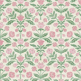 Modern Floral Damask Wallpaper - Green  / Pink - by Arthouse