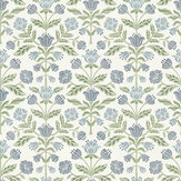 Modern Floral Damask Wallpaper - Blue / Green - by Arthouse