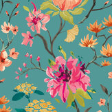 Papel pintado Saku - Pavo real y rosa - de Ohpopsi. Haz clic para obtener más detalles y una descripción.