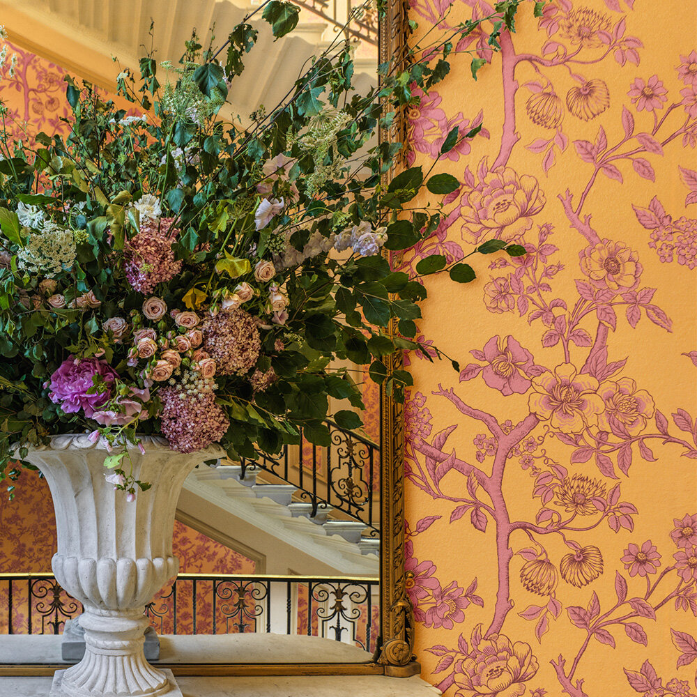 Paradise Tree Wallpaper - Tangerine and Hibiscus  - by Cole & Son