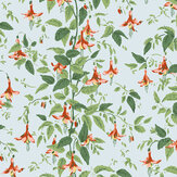 Fuchsia Wallpaper - Coral and Leaf Green on Powder Blue - by Cole & Son