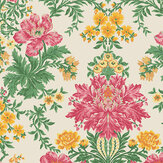 Poppies Wallpaper - Soft Fuchsia, Buttercup and Fern on Cream - by Cole & Son