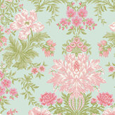 Poppies Wallpaper - Soft Pink, Blush and Soft Green on Mint  - by Cole & Son