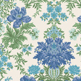 Poppies Wallpaper - Sapphire, Cerulean and Moss on Stone - by Cole & Son