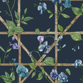 Trailing Floral Trellis Wallpaper - Navy - by Albany