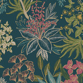 Full Bloom Wallpaper - Teal metallic - by Albany