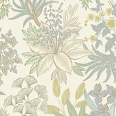 Full Bloom Wallpaper - Blue and Sage metallic - by Albany