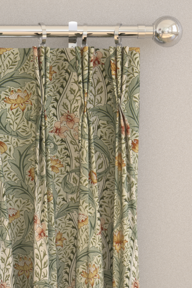 Wild Tulip & Vine Curtains - Bayleaf / Ochre - by Morris. Click for more details and a description.